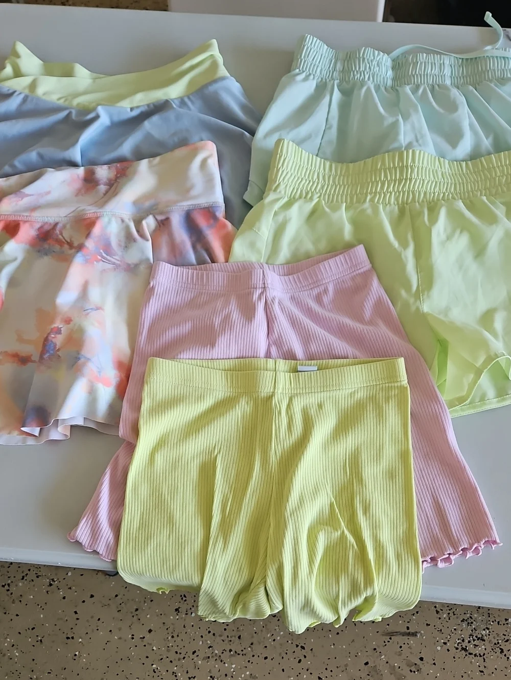 Girls' Pastel Ribbed and Skort Shorts Set - Yellow, Pink, Blue